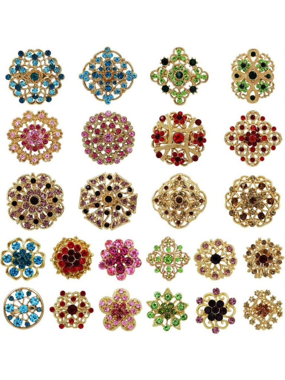 24 Pcs Crystal Flower Brooches Pins for DIY Wedding Bouquets & Accessories